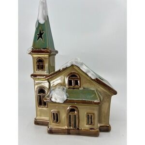 Tii Collections Snow Topped Ceramic C2200 Church Tealight Candle Holder